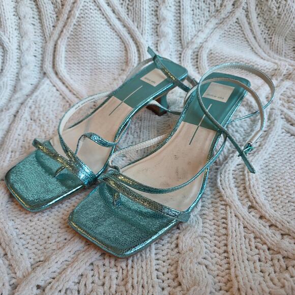 NEW Dolce Vita Women's Baylor Metallic Kitten Heeled Strappy Sandal Size 10 Blue - Picture 4 of 7
